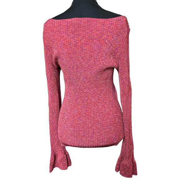 Theory Cabled Print Ribbed Boat Neck Sweater Top SUNSET MULTI Size M - Picture 5 of 11